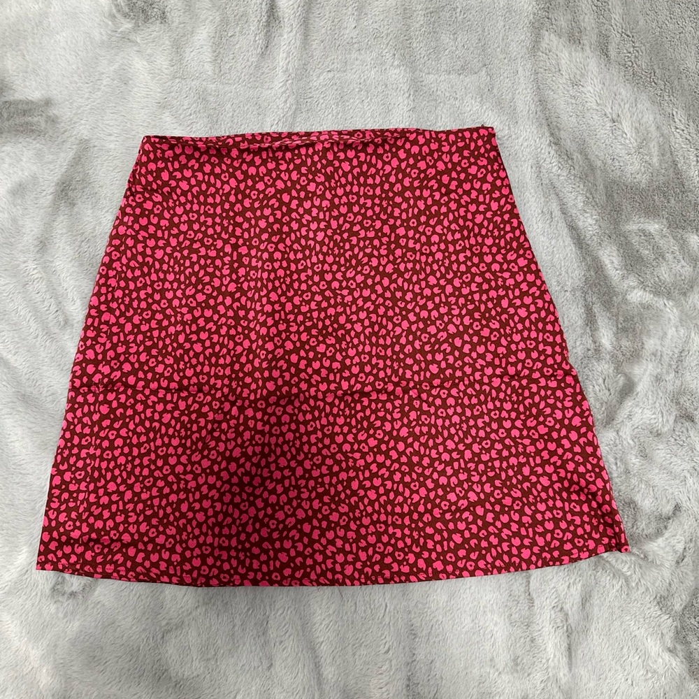 Pink Leopard Print Women's Satin Skirt